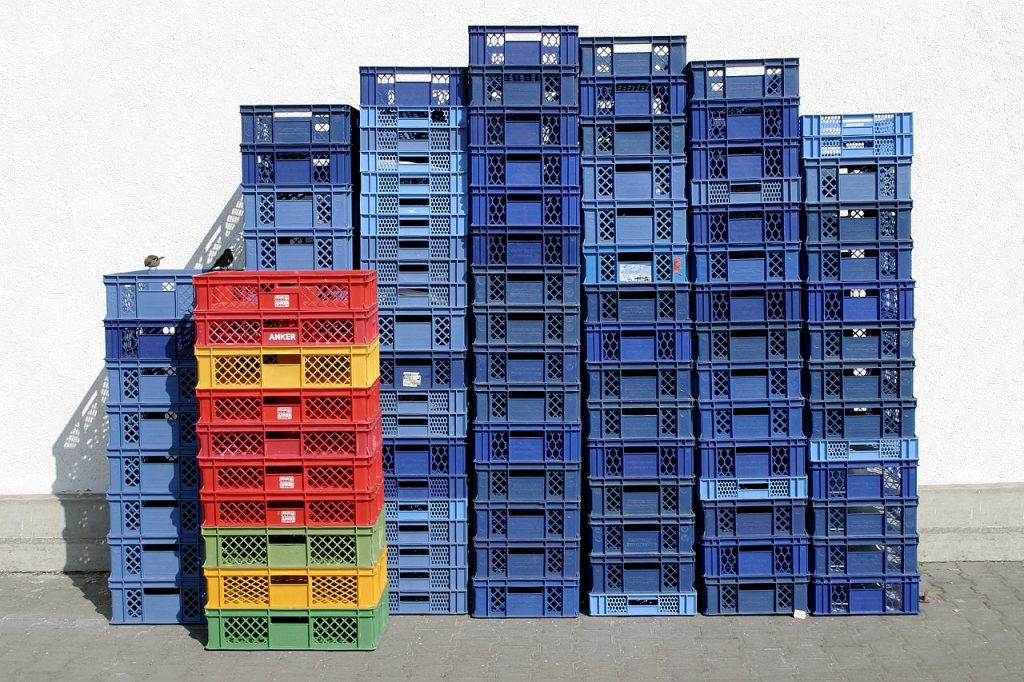 Pallets are made from recycled plastic