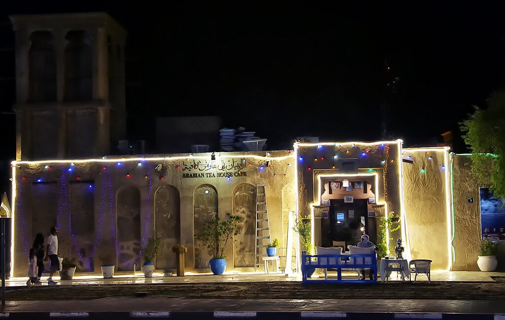 an image of arabian tea house which is located in al bastakiya