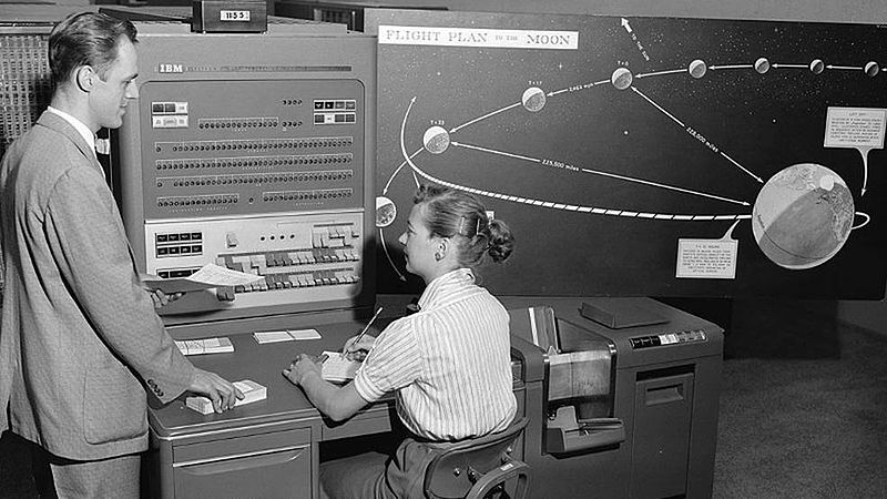 Human computer with IBM 704 in 1959 - computer language