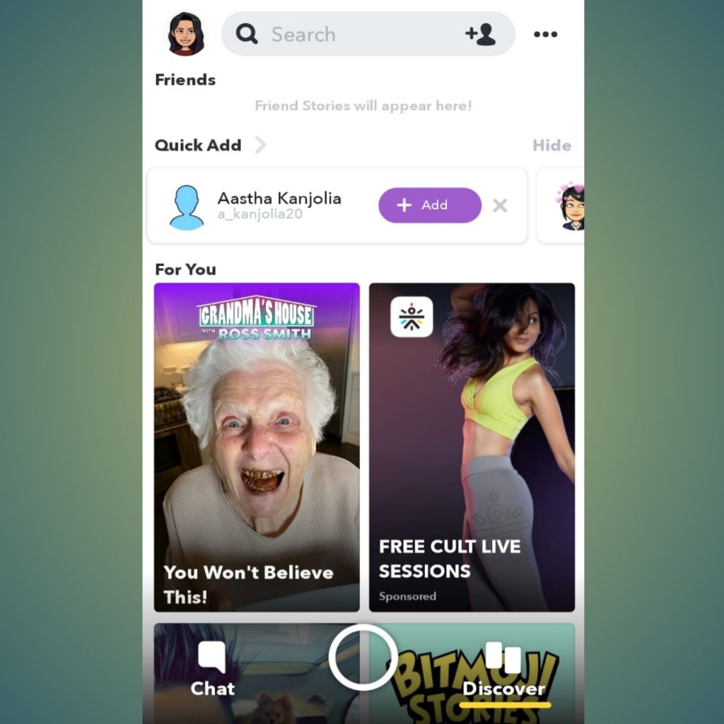 Discover screen in snapchat