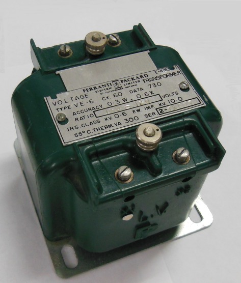 Shows Potential transformer of 120 Volts a type of instrument transformer, later we will see it's Specifications.