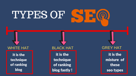 the image shows.types of seo and what is that types.