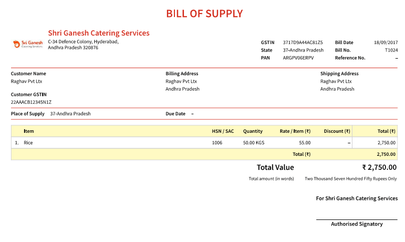 bill of supply