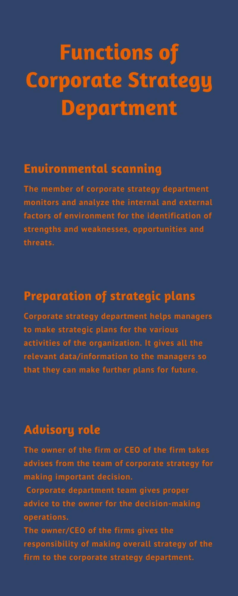 Functions of Corporate Strategy Department