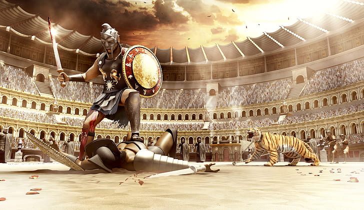 gladiator-two-warriors-and-tiger