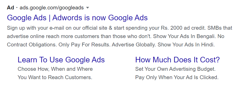 Adwords Search Ads Result