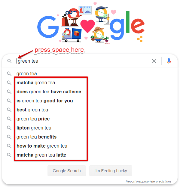 google suggestions for green tea