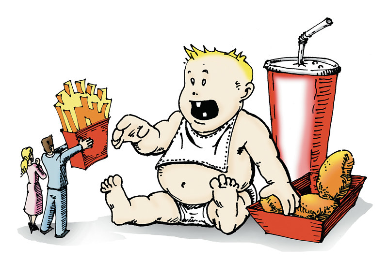 image showing a obese child having junk foods and sugary drink thus causing obesity in children.