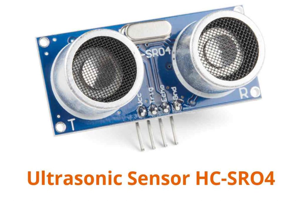 Shows image of Ultrasonic sensor HC-SRO4, which will work as Water level indicator to ESP32